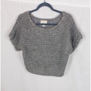 Kenji Hand Knit Gray Wool Blend Chunky Cable Sleeve Crop L Sweater Casual Cozy